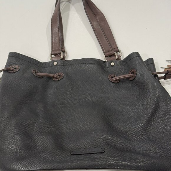 Cole Haan Black Brown Pebbled Leather Tassel Drawstring Bucket Bag Purse - Picture 12 of 12